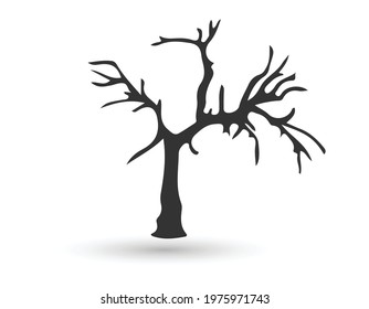 Vector illustration. Winter, late autumn icon. Single bare, leafless tree with empty branches isolated on a white background.
