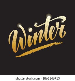 Vector illustration of winter lettering for banner, poster, greeting card, shop advertisement, souvenirs, clothes design. Handwritten golden text for web or print
