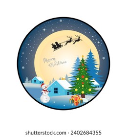 Ilustración vectorial del logotipo de invierno, con muñeco de nieve,
árbol de Navidad, casa cubierta de nieve, dentro del círculo,
Adecuado para imprimir camisetas de pantalla, logotipos 