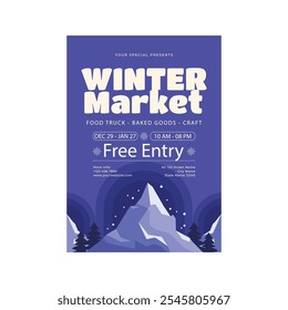 Vector illustration of winter market flyer poster template design
