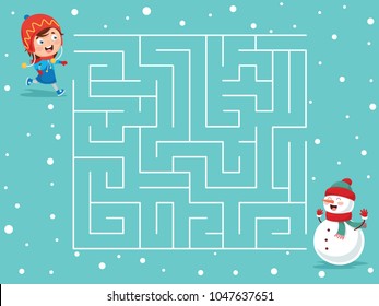 Vector Illustration Of Winter Maze Vector Illustration Of Winter Maze