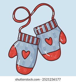 vector illustration of winter mittens. hand drawn elements of winter clothes, cute art for cards or prints