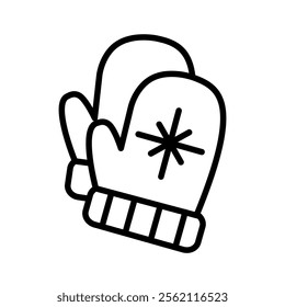 Vector illustration of winter mittens in line art style isolated on white background.