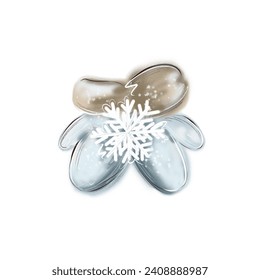 Vector illustration with winter mittens and snowflake on the transparent background.