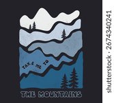 Vector illustration of a winter mountain landscape with a silhouette of a cartoon hill,
mountain art for t shirt, sweatshirt, perfects for men