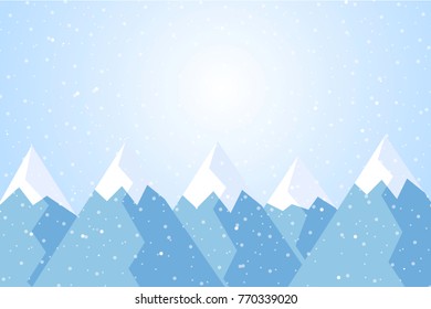 Vector illustration of winter mountain landscape with snow and blue sky, suitable as Christmas greeting card