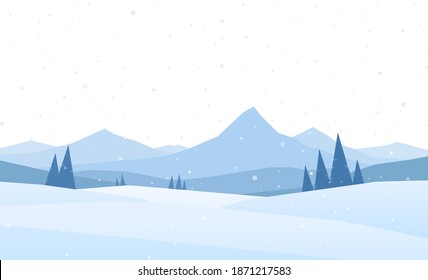 Vector illustration:  Winter Mountains landscape with pines and hills.