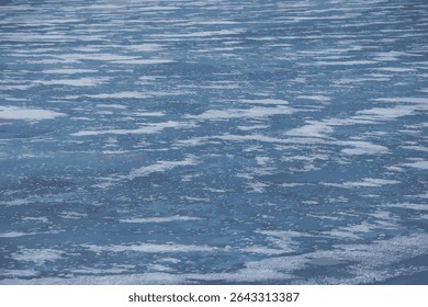 Vector illustration of Winter nature background with blocks of ice on frozen water in spring. Abstract background of drifting ice on water. 
