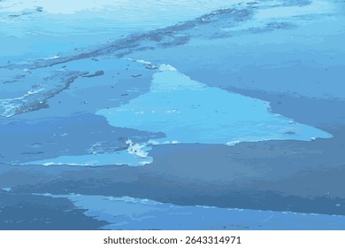 Vector illustration of Winter nature background with blocks of ice on the frozen water in spring. Abstract background of drifting ice on water. 

