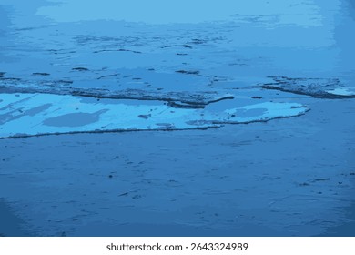 Vector illustration of the Winter nature background with blocks of ice on the frozen water in spring. Abstract background 
