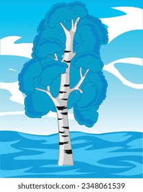 Ilustración vectorial en las naturalezas invernales y árbol del abedul en la nieve