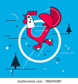 Vector illustration of winter night and cock