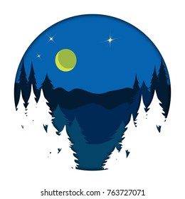 Vector illustration, winter night, drawing