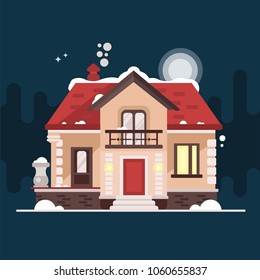 Vector illustration of a winter night house