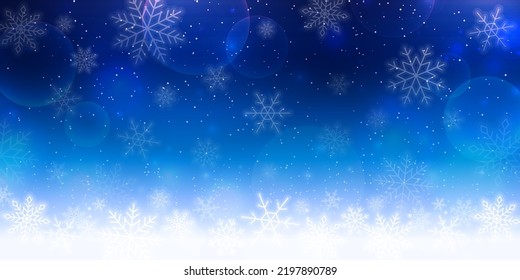 Vector illustration of a winter night sky with falling snowflakes.