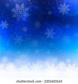Vector illustration of a winter night sky with falling snowflakes.