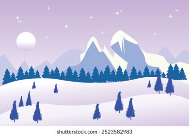 Ilustração vetorial Vista noturna de inverno nas montanhas no dia de Natal