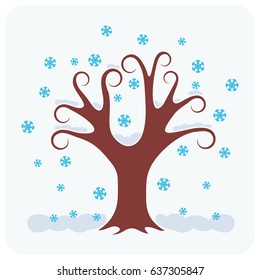 Vector illustration of a winter. One tree and snow.