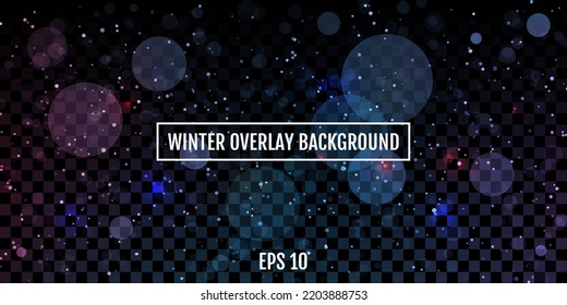 Vector illustration. Winter overlay for use on backgrounds. Snowfall. Blizzard. Frost. Snowy top background. Template for wallpapers, web pages, banners. Snow storm concept. Freezing glass