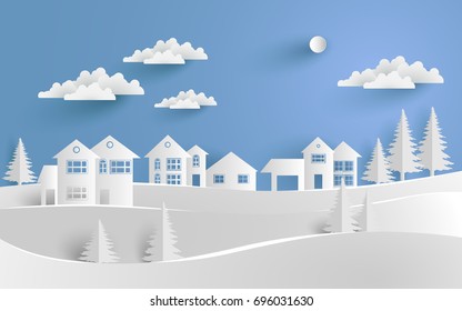 vector illustration of winter with paper art design.