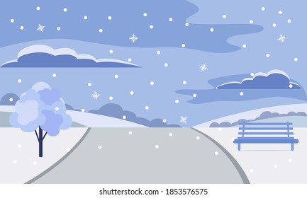 Vector illustration of a winter park. Winter landscape. Winter snowy Christmas background