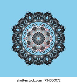 Vector illustration. Winter pattern made of snowflake on blue, gray and white colors. Flat lay. Winter concept.