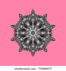 Vector illustration. Winter pink, gray christmas snow flat crystal element. Snowflake vector background. Xmas frost snow flake isolated silhouette symbol. Weather illustration ice collection