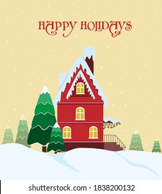 Vector illustration of a winter postcard. Happy Holidays. Eps 10.