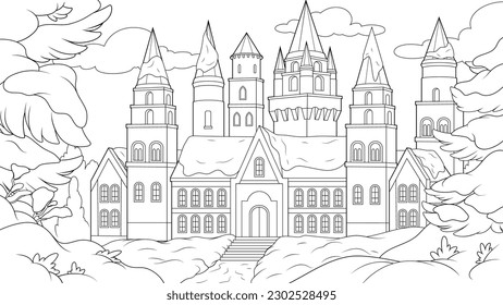 Ilustración vectorial, palacio real de invierno, coloreado de libros.
