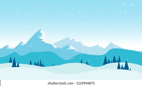 Vector illustration: Winter scene with mountains landscape. Christmas background.