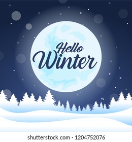 Vector Illustration: Winter Scene With Snowy Landscape. Background. EPS 10