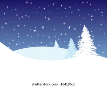 Vector Illustration Winter Scene Trees Snow Stock Vector (Royalty Free ...