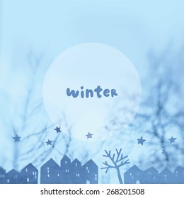 vector illustration winter season with little houses and trees on window