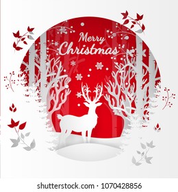 Vector illustration of winter season Merry Christmas and Happy New Year. Design paper art and crafts.
