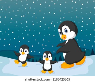 vector illustration of the winter season with the small penguin and snow