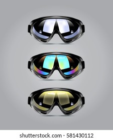 Vector illustration of winter ski goggles for men. Realistic illustration of sport glasses.