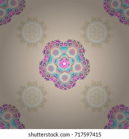 Vector illustration. Winter snow design wallpaper. Symbol holiday, New Year 2018 celebration. Christmas motley snowflakes seamless pattern. Beige and blue glitter snowflakes.
