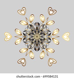 Vector illustration. Winter snowflake, vector background. Repeated texture for surface, wrapping paper, on gray background. Isolated nice snowflakes on colorful background.
