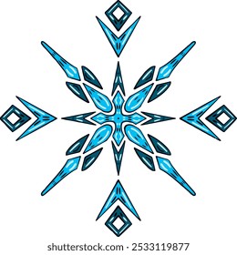 ilustração vetorial de um floco de neve de inverno. Adesivo azul estilo cartoon em um fundo isolado