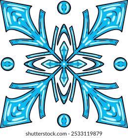Ilustración vectorial de un copo de nieve invernal. Pegatina azul de estilo de dibujos animados sobre un fondo aislado