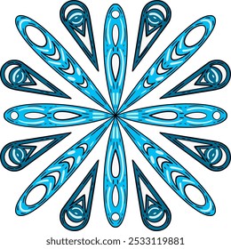 vector illustration of a winter snowflake. Blue cartoon-style sticker on an isolated background