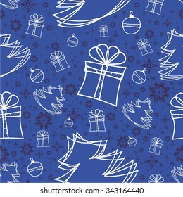 Vector illustration winter snowflakes doodles seamless background pattern