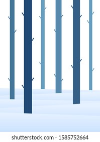 Vector illustration: Winter snowy Flat cartoon forest.  Christmas poster background.
