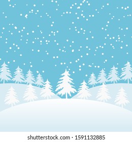 Vector illustration. Winter snowy landscape with tree in background
