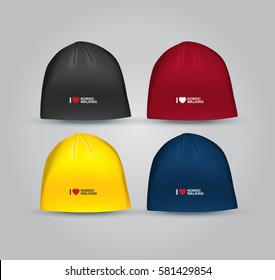 Vector illustration of winter sport hat for men. Realistic illustration sport cap for winter sports.