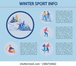 Vector Illustration Winter Sport Info, Infographic. People go for Winter Sports. Mother and Father Ride Children on Snowmobiles. Husband and Wife are Skiing. Guy with Girl is Skating.