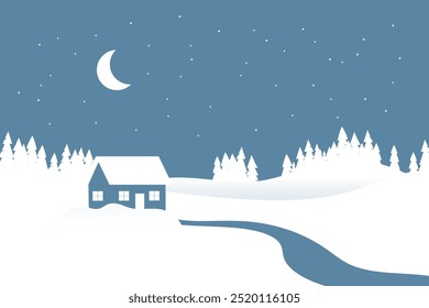 vector illustration of winter starry night in snow