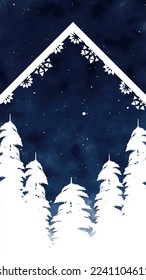 Vector illustration. Winter starry sky background with watercolor effect. Design elements template for card, invitation, social media stories, discount voucher and other.