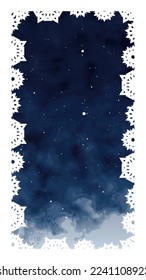 Ilustración vectorial. Fondo del cielo estrellado invernal con efecto acuarela. Plantilla de elementos de diseño para tarjeta, invitación, historias en medios sociales, cupón de descuento y otros.