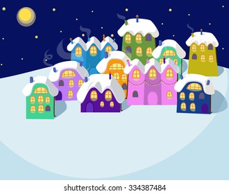 Vector illustration of a winter town background